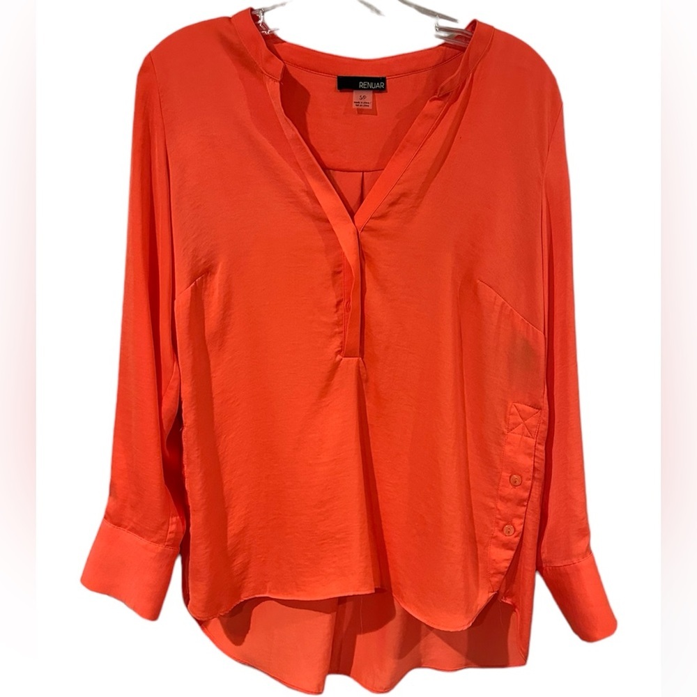 RENUAR Coral Orange Flowy Top Coastal size S